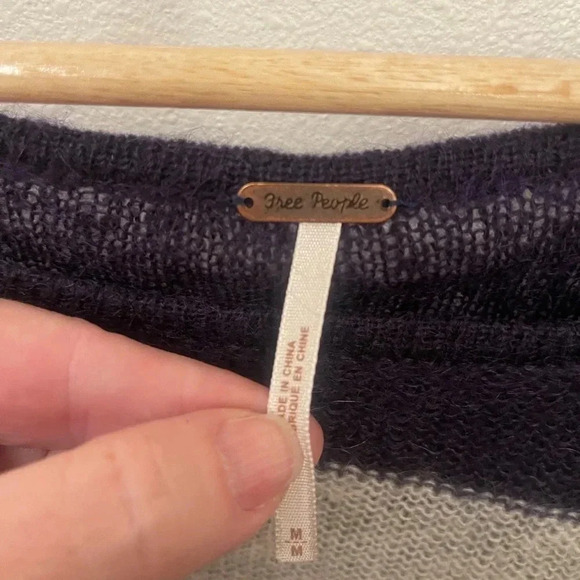 Free People fuzzy sweater size medium - Blue & White Stripes - Picture 3 of 5